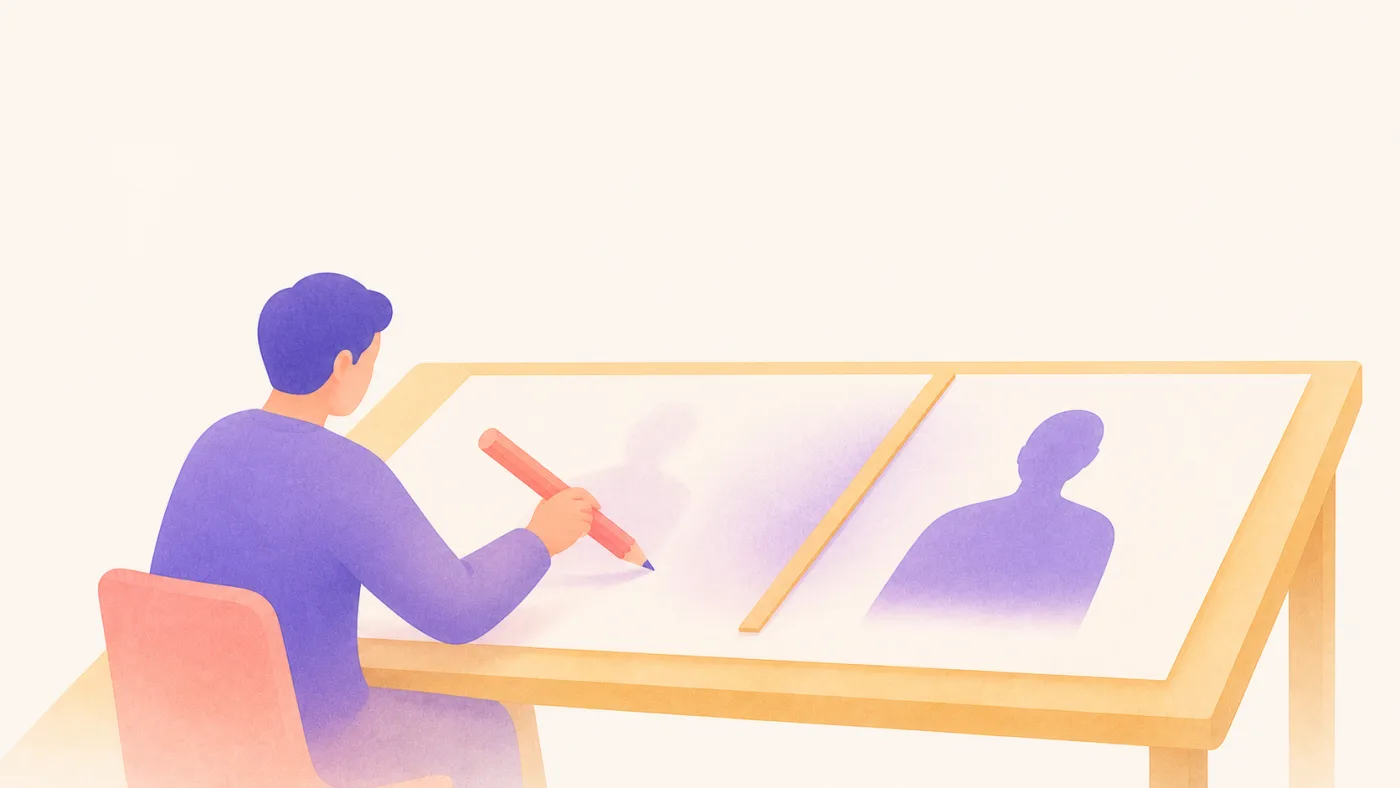 具体的な人物像に焦点が合い、その人に向けた言葉が形になっていくイラスト